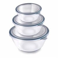 Attro Glassox Classic Mixing Bowl with lid Borosilicate Glass Bowl Microwave & Oven Safe Set of 3 500ml, 1000ml, 1600ml, Transparent