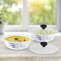 Larah by Borosil Silk Series Blue Eve Opalware Casserole Set with Lids | 2pc Set (1000ml x 2) | Microwave & Dishwasher Safe | Bone-Ash Free | Crockery Set for Dining & Gifting | Bowls Set