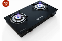Lifelong 2 Burner Gas Stove Top for Kitchen - Manual Ignition Cooktop Modern Glass Stove for Modular Kitchen, ISI Certified & Compatible with LPG - 1 Year Manufacturer's (Black, LLGS10)