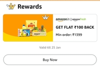 Amazon Fresh: Flat 100 Cashback on Min order of 1399 (User Specific)