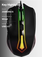 ZEBRONICS Sniper Wired Ambidextrous Optical  Gaming Mouse High Precision Mouse 2400DPI, 6 Buttons, RGB Light