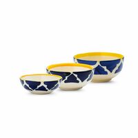 Moroccan Print Blue Ceramic Bowls Set of 3, Microwave & Dishwasher Safe   @299