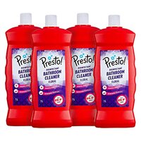 Amazon Brand - Presto! Bathroom Cleaner | Floral | 4 Litre | 1 L X 4 Packs | Suitable For Bathroom Floors, Slabs, Wall Tiles, Sinks, Basins, Stainless Steel Taps, Shower Heads