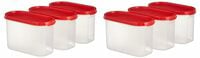 Amazon Brand - Solimo Antimicrobial Modular Plastic Storage Containers with Lid (1200 ml each) | Stackable |BPA-Free |Microwave Safe | Multipurpose Use for Snacks, Spices, & more(Set of 6) (Light Red)