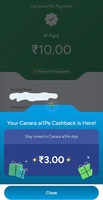 Canara ai1pe-send 10rs to anyone(P2P) get 10rs upto 3rs guaranteed sending 21rs also who didn't got (Maybe user specific)25th January 