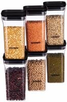 Amazon Brand - Solimo Plastic Storage Jar and Container Set I Air Tight & BPA Free Containers for Kitchen Storage Set I Grocery Kitchen Container Set I Multipurpose Jar, 1100 Ml Each, Set 6, Black