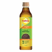 Saffola Cold Pressed Mustard Oil | 100% Cold Pressed Mustard Seed Oil | Kachi ghani Mustard Oil, 0 trans fat, Unrefined, Chemical free | Helps Manage Cholesterol, Goodness of Omega 3 with Authentic Seed Flavour | 1L Pe