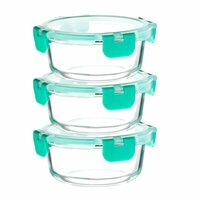 Amazon Brand - Solimo Borosilicate Glass Container with Detachable Lid | 440ml Each | Airtight & Leak-Proof | Freezer, Microwave & Dishwasher Safe | Set of 3 | Transparent |