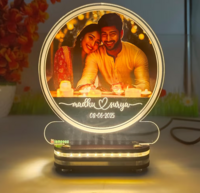 lampees Personalised LED Photo Lamp, Round Acrylic Frame with Custom Photo, Name and Date, Warm White Light (PS-34MN)