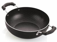 Nirlon Polka-Dot Non Induction Aluminum Non Stick Kadhai/Wok 22cm, 2.25 Liter with Soft Touch Handle