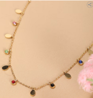  Shein Women Teardrop Shaped & Stone Charm Short Necklace