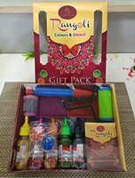 CraftVatika Complete Rangoli Making Kit Tools, Gift Pack of Rangoli Colour Powder Bottle, Stencil with Candle Diya for Diwali Decoration Items Floor Art Rang for Home Pongal Pooja Décor.