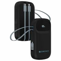 ZEBRONICS 10000 mAh Power Bank, Compact Design, 22.5W Fast Charging, Built-In (Type-C & Lightning Cable) Type-C Port, LED Percentage Indicator, For All Mobiles, Tablet, Earbuds, EnergiTank 10R2(Black)