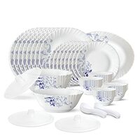 Larah by Borosil Blue Eve Silk Series Opalware Dinner Set | 47 Pieces for Family of 8 
