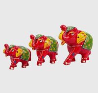 BINDNI 3Pcs Resin Small Elephants Trunk Statues Home Decor Collection Gift Red