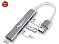 Sounce 4-Port USB 3.0 Hub for PC – High-Speed Aluminum USB Hub Compatible with PC, MacBook, Mac Pro, Mac mini, iMac, Surface Pro, and XPS. 4-Port High Speed USB Hub with Aluminium Shell

