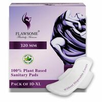 Flawsome Sanitary Pads Plant-Based XL (Pack of 10) Ultra-thin rash-free toxin-free and ultra-soft pads for sensitive skin. Super absorbent, leakproof, 50% wider back, eco-friendly, no disposal covers