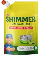 Shimmer Dishwash Gel – 5L Family Pack | Powerful Lemon Action for Tough Grease | Long-Lasting Fragrance | Safe on Hands | Value Refill Pack | Dishwasher Safe

