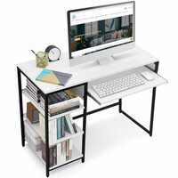 ABOUT SPACE Computer Table with 3 Tier Bottom Storage & Keyboard Tray - Modern Tabletop Office Desk for PC Laptop, Study, Writing, Gaming Open Bookshelf with Storage [L100 x B45 x H75 cm]White - Matte