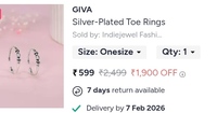 GIVA Silver Plated Artificial Stones Toe Ring