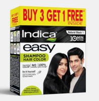 Indica Easy Natural Black Shampoo Hair Color | Buy 3 Get 1 Free | Ammonia-Free | Natural Herbal Extracts | 10 Min Application | 100ml | Long-Lasting Color for Men & Women