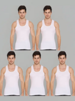 VIP Supreme Men's Sleeveless Round Neck Cotton Vest | Retro Style | Slim Fit | Breathable and Comfortable Innerwear | Soft Itch-Free Innerwear Baniyan | Easy Tuck Design (Pack of 5) (White)