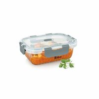 Treo By Milton Clip Fresh RIB Rectangular 370 ml Premium High Borosilicate Glass Container – Airtight, Leak-Proof, Microwave & Dishwasher Safe with Air Vent, Stackable & 100% Food Safe Design