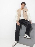 Roadster The Life Co. Typography Printed Mock Collar Varsity Jacket