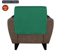 1 Seater Polyester Sofa Cover, Emerald and Light Green Reversible Quilted Sofa Couch Cover, Furniture Slipcover Protector, Washable Cover with Non Slip Foam for Kids, Dogs, Pets

