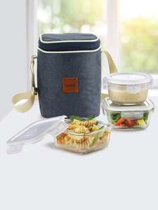 Cello Transparent Set Of 3 Glass Microwave Safe Lunch Box 