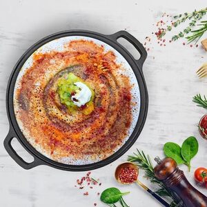 Pre-Seasoned Cast Iron Tawa for Dosa/Chapathi/Roti | 29 cm, 2.7kg| Gas & Induction Stove-Friendly | Non-Stick, Pre-Seasoned Tawa, Long Lasting & Toxin-Free, No Chemical Coating, Black-M22