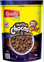 Kwality Multigrain Chocos Moons and Stars 375g | Delicious Breakfast Cereal for Kids | Fortified with Iron & Vitamins | Wholesome & Crunchy Snack