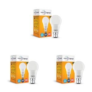 wipro Garnet 10W LED Bulb for Home & Office |Cool Day White (6500K) | B22 Base|220 degree Light coverage |4Kv Surge Protection |400V High Voltage Protection |Energy Efficient | Pack of 3