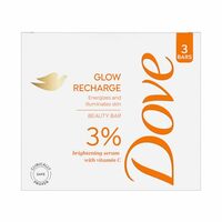 Dove Glow Recharge Serum Beauty Bar | 3% Brightening serum + Vit C | Energizes & Illuminates skin | Paraben & SLS free | 375g (125g x 3)