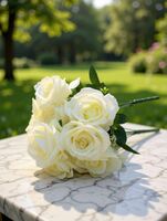 Anandani Anandani Artificial Rose Flowers Bunch for Vase (5 Heads, Flower White Rose Artificial Flower on Flipkart