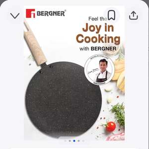 Bergner Earth Black Non-Stick Concave Tawa (26cm, Induction Bottom)