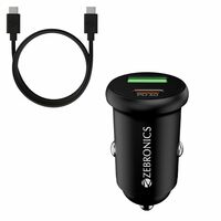 Zebronics 30W Car Charger with Dual-Output - Type-C & USB, Compact Design, PPS Tech, Rapid Charging, 1m Type-C Cable, Compact Size, for Smartphones, iPhones, Tablets, Earbuds (CC30)
