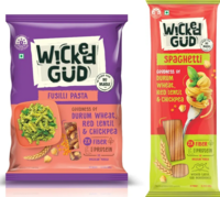 WickedGud 2X Fiber Fusilli & Spaghetti Pasta Combo | No Maida | Durum Wheat Semolina | Brown Rice | Red Lentils | Healthy Diet Pasta - 400gm x 2