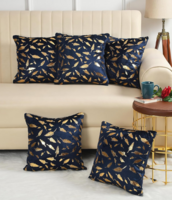 Bazaar : Soft Velvet Fabric Feather Print Decorative Faux Fur Cushion Covers Set of 5  