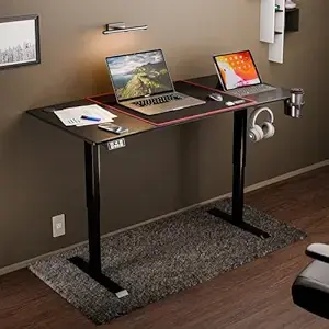 Green Soul Surface Electric Sit Stand Desk | Digital Display with Memory Preset | Times Your Posture with Sedentary Alarm | 3 Yr Warranty | Carbon Fibre | Complimentary Desk Mat (Black) Metal Base