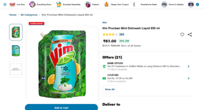 Vim Proclean Mint Dishwash Liquid 850 ml @ Rs.46 !!
