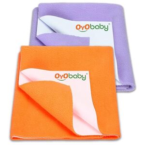 OYO BABY Extra Absorbent Waterproof Baby Dry Sheet Small Size (70x50cm) – Pack of 2 – Quick Dry Sheet for Bed Protector, Soft & Breathable Peach + Voilet