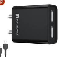 Portronics Adapto 66 2.4A 12w Dual USB Port 5V/2.4A Wall Charger,Comes with 1M Micro USB Cable, USB Wall Charger Adapter for Smartphone (Black)