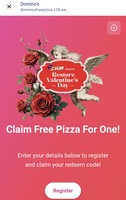 Dominos- Get free Margherita pizza regular on 14th Feb after registration with 5 star 