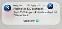 Bajaj Finserv : Send 500 to 4 friends and get flat 20 back