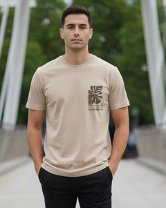 Men’s Premium Beige Botanical Printed Round Neck T-shirt