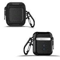 Amazon Basics Classy Shock-Absorbing Protective Case with Keychain for AirPods 1 and 2 | Visible Front LED | Sophisticate Design (Black)