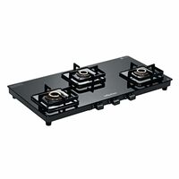 Surya Flame Lux Gas Stove 3 Burners | 5 Years Warranty | 3 Burner Gas Stove Glass Top, Stove 3 Burner, Cleaning & Lighter Stand, Turbo Burner & Black Steel Drip Tray