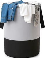 GLUN® Round Laundry Bag, Gray & Black Foldable Waterproof 45 Liter Capacity, Non-Woven Toys & Cloth Storage Bag Pack Of 1