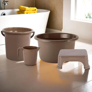 Kuber Industries Set of 4 Bathroom Combo Set | Bathing Set | Bathware Set | Tub-Bucket-Mug & Stool Combo Set for Bathroom | Modern Bathroom Accessories Set | Brown